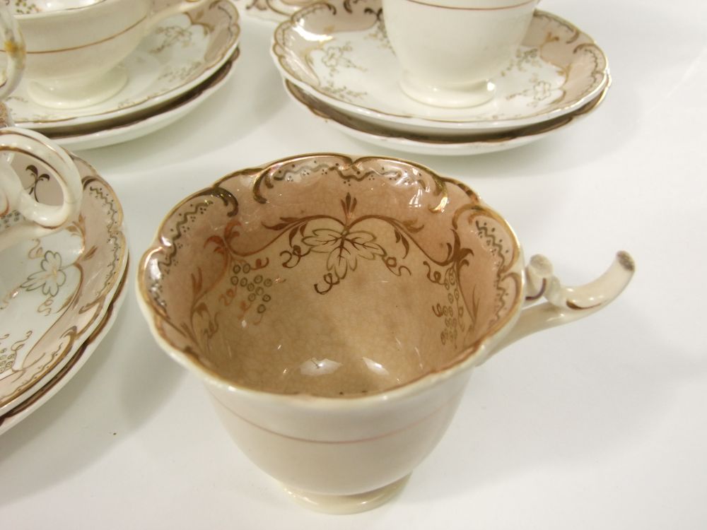 A collection of mid 19th century tea wares with gilded fruiting vine detail comprising tea pot, - Image 3 of 4