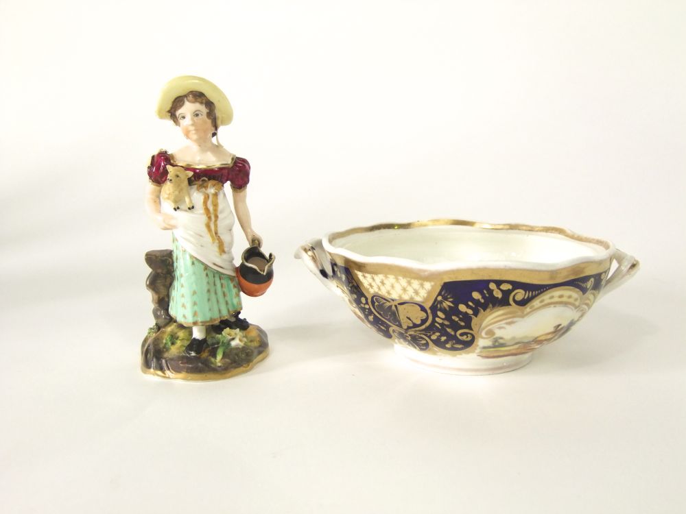 A pair of 19th century Staffordshire figures of male and female musicians accompanied by dogs, - Image 6 of 7