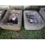 A near pair of weathered composition stone clad planters/troughs of rectangular form, 22 inches x 17