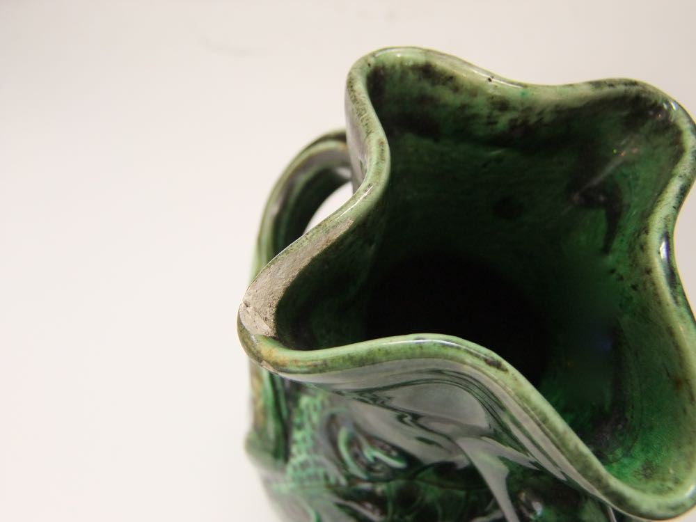 An early 20th century Barum of Barnstaple green glazed vase with asymmetrical handles and stylised - Image 6 of 6