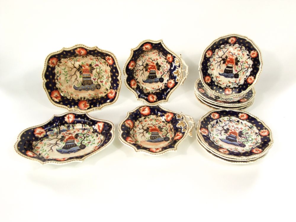 An early 19th century dessert service by Grainger, Lee & Co with painted and gilded floral