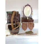 A mixed miscellaneous lot to include a Georgian mahogany mirror, helmet copper coal bucket, fire