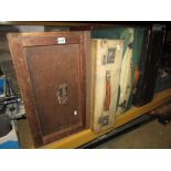 A collection of vintage travel effects including two velum suitcases and two pine boxes (4)