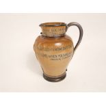 A John Mortlock & Co of London salt glazed Lambeth type jug dedicated to Benjamin Disraeli Earl of