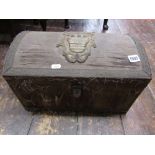 A small antique threadwork covered dome topped casket with armorial shield and coronet to lid with