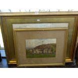 A late 19th century watercolour by Cyril Ward of a castle set in a river landscape with label