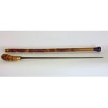 Sword stick with 26 inch taper blade and heavy bamboo shaft engraved with flowers, etc