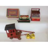 A Vintage Tri-Ang type tin plate toy crane together with a further tin plate toy cash register by