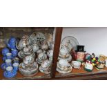 A quantity of Japanese eggshell porcelain wares including blue ground coffee wares with dragon