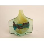 Possibly by Mdina Studio art glass 'Axe' vase with mottled interior bowl, 23cm high