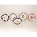 A late 19th century Minton dessert plate with central painted panel of fishing boats within a blue