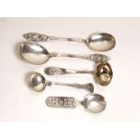 Collection of Norwegian 830 flatware to include pair of serving spoons, each cast with a heron