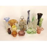 Collection of various glassware to include art glass, cruet sets, etc