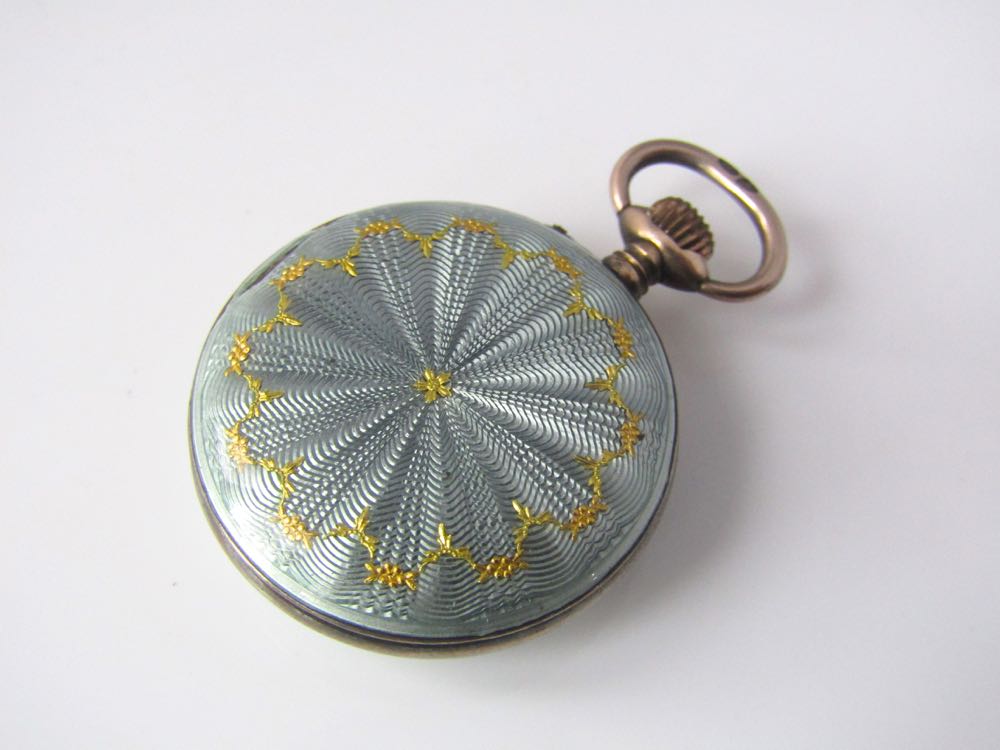 Continental white metal and guilloche enamelled fob watch - Image 2 of 2