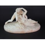 A 19th century alabaster character group - Psyche Revived by Cupids Kiss after Canova (AF), 44cm