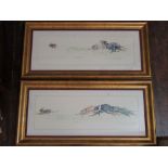 A pair of pencil and watercolour studies of hare coursing, indistinctly signed bottom right D