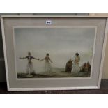 A signed coloured print after Sir William Russell Flint of Spanish style dancers, with castanets,