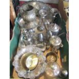 A mixed collection of silver plate to include tea wares, table wares, jugs, candlestick, etc