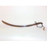 A good antique sabre with engraved steel blade, banded mahogany hilt and gilt metal hand guard.