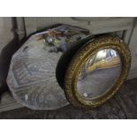 An Art Deco frameless mirror together with a further convex mirror in gilded frame