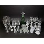 A mixed collection of glass ware to include various etched glasses, rummers, champagnes, etc and