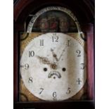 A mahogany longcase clock, the full length door with inlaid detail, the hood with arched outline
