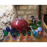 A mixed collection of glassware to include large art glass bowl with black mottled effect together