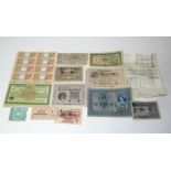 A selection of paper currency to include a First Series Confederate States of America two dollar