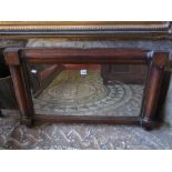 A mid 19th century rosewood overmantle mirror, the turned column supports enclosing rectangular