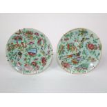 19th century Cantonese type plates with polychrome painted insect bird and floral decoration on a