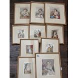 A set of four 19th century coloured engravings of female characters, 17x13cm approx, together with a