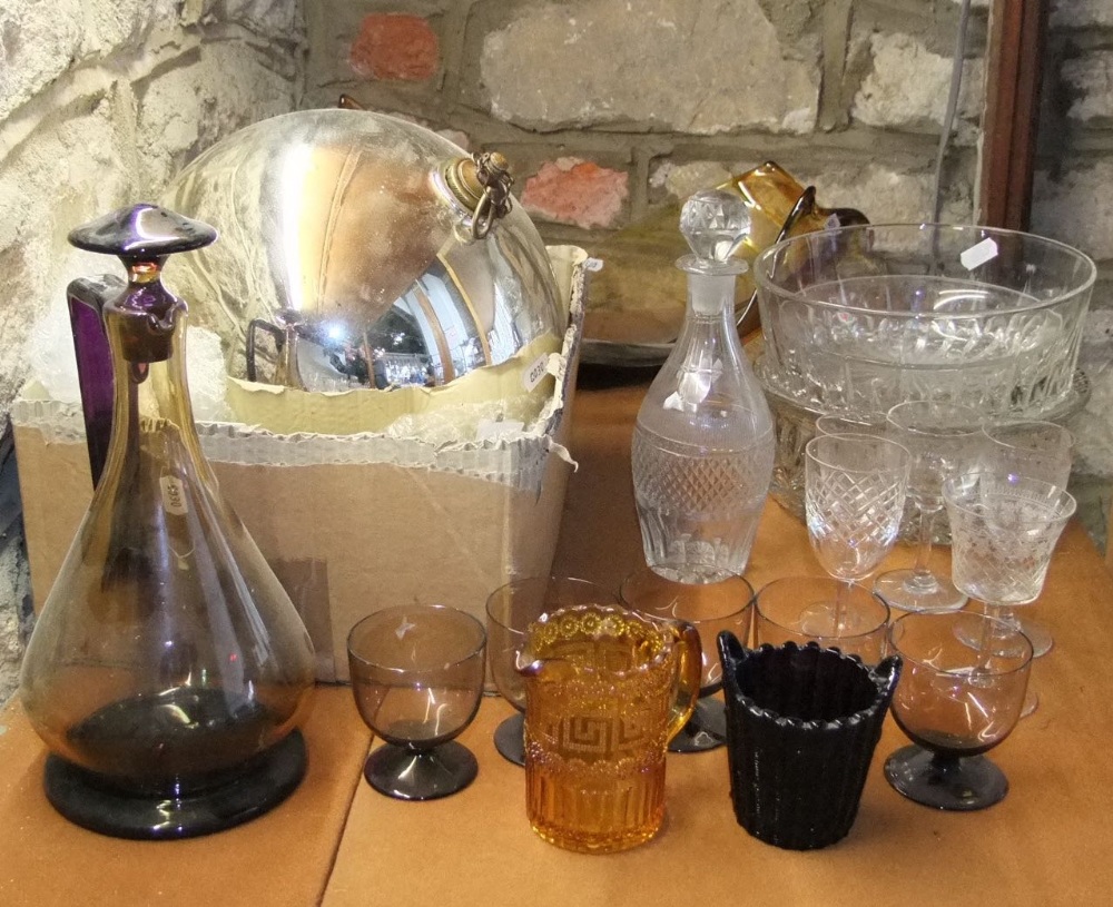 A mixed collection of glass to include a silvered witches ball, further art glass pieces and art