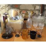 A mixed collection of glass to include a silvered witches ball, further art glass pieces and art