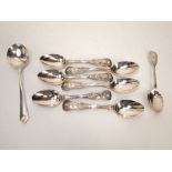 A set of six Kings pattern teaspoons, London 1865 and two further silver spoons, 8 oz