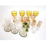 A collection of various antique and other glassware to include four cornucopia shell table salts