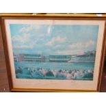 A limited edition coloured print 465/850 of Lords Cricket Ground by Alan Fearnley signed in pencil