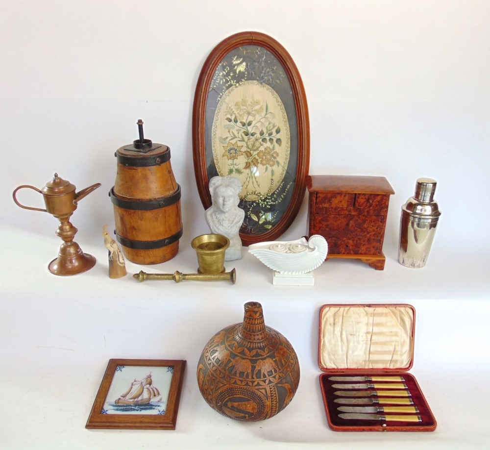A good selection of interesting miscellaneous items to include a yew wood miniature apprentice chest