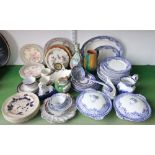 A collection of early 20th century Brittannia pottery Peony pattern blue and white printed dinner