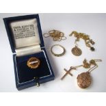 A 9ct Esso long service lapel badge set with a diamond and in original box, together with four