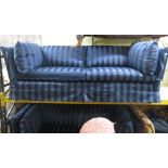 A contemporary Knoll sofa upholstered in a blue striped colourway to seat three, 2 metres in length.