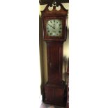 A Georgian cottage longcase clock, the oak and mahogany cross banded case with square hood and