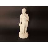 A 19th century parian figure of a classical style male character holding a pipe and wearing an