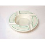 A Pilkingtons Royal Lancastrian ashtray with simple green line decoration on a white ground, with