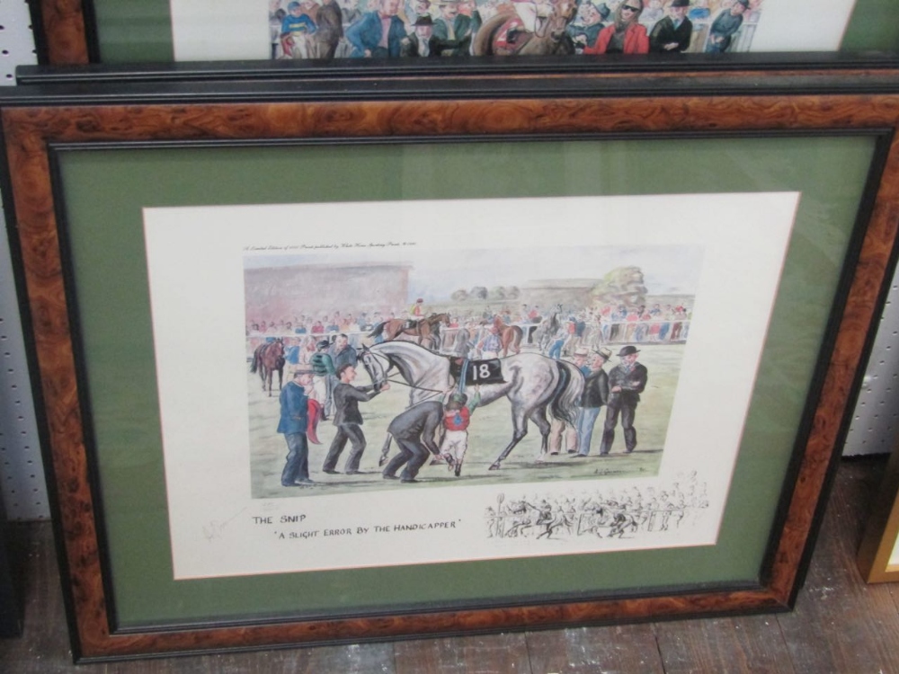 A set of four signed coloured limited edition humorous caricature type prints on a horse racing - Image 2 of 3