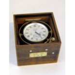 A Waltham Watch Co eight day marine deck clock watch, the silvered dial with Roman numerals, up-down