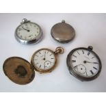 Four various pocket watches to include a silver Waltham pocket watch further silver Hunter pocket