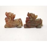 Pair of primitive Chinese carved stone dragons, 8 cm