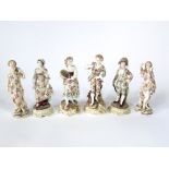 A matched set of six late 19th century continental figures comprising a classical style archeress