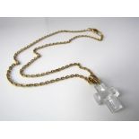 An 18ct gold chain with glass cross pendant, marked Lalique to pendant bale, 14.5g