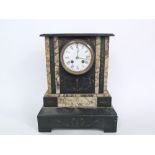 Two train black slate mantle clock, 35cm high